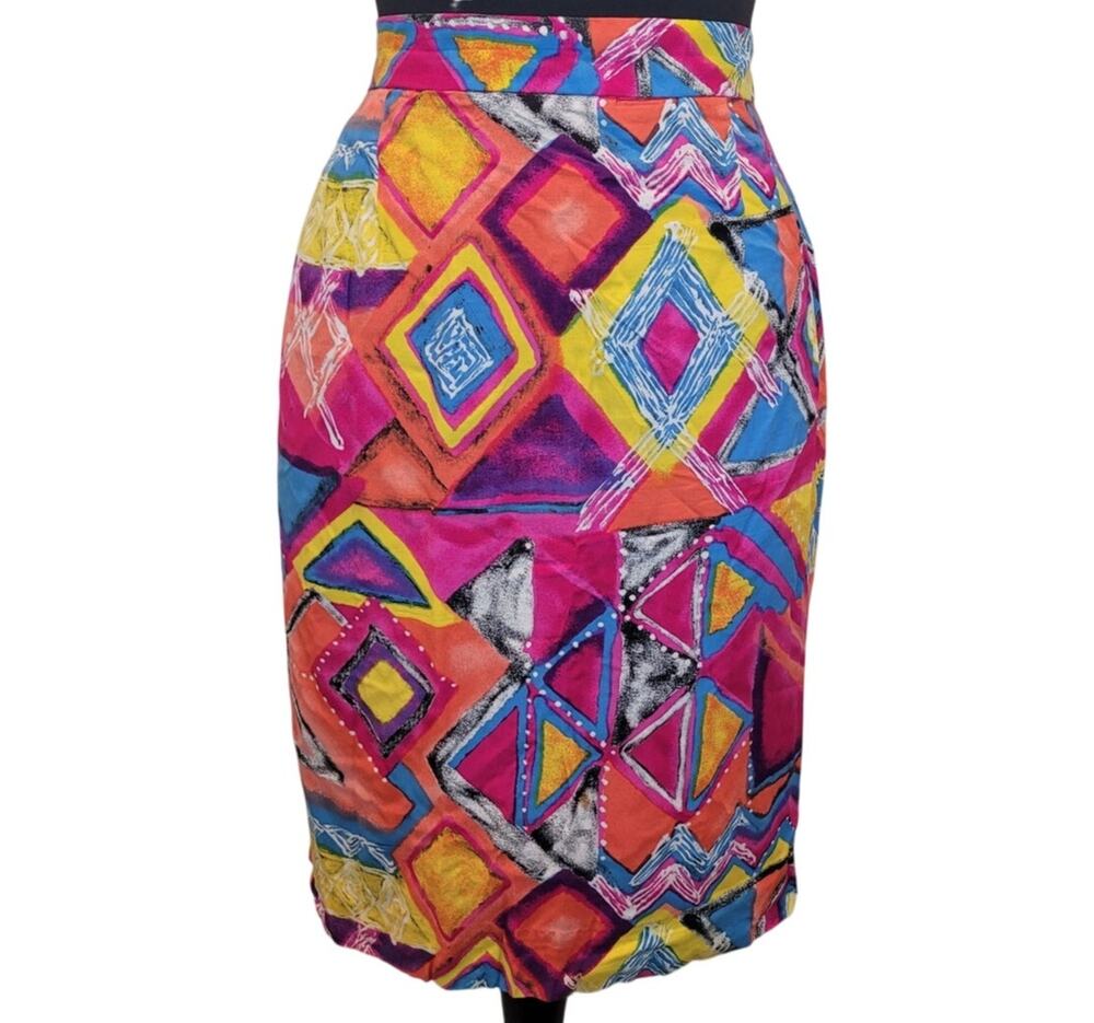 VTG 80s Egyptian Pencil Skirt Colorful USA Made 14